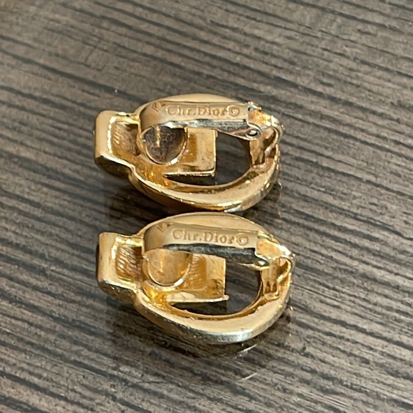 Vintage CHRISTIAN DIOR Door Knocker Clip On Earrings Gold Rhinestone Signed 80’s - Picture 10 of 17